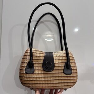 Le Sac Original Philippine Handwoven Rattan Bag Shoulder Straps Striped Summer